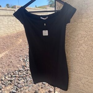 Susana Monaco Classic Black Mini Dress off shoulder new size large